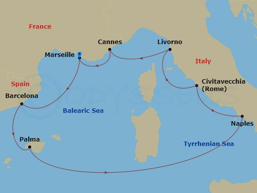 11-night Mediterranean: Italy, France & Spain Cruise Itinerary Map