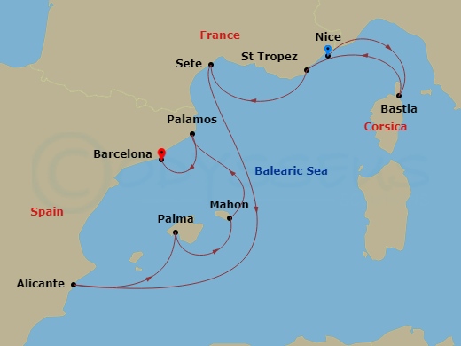 10-night Mediterranean Cruise Itinerary Map