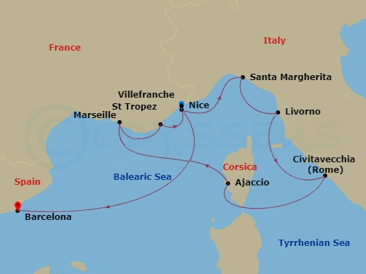 10-night Grand Prix & Rivieras Voyage Itinerary Map