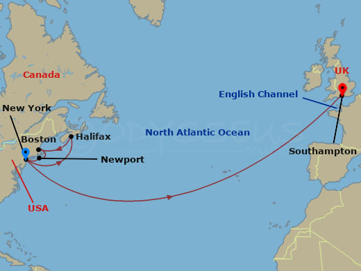 15-night Transatlantic Crossing, New England And Canada Cruise Itinerary Map