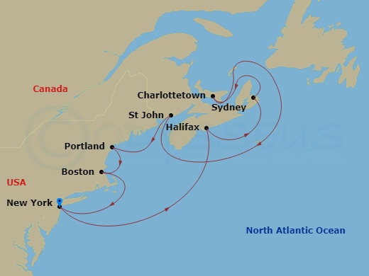10-night Canada and New England Cruise Itinerary Map