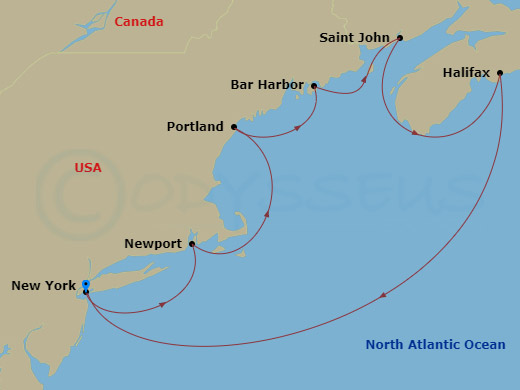 7-night Canada & New England: Newport & Portland Cruise Itinerary Map
