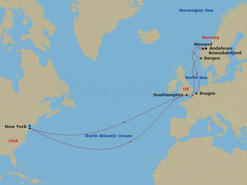 21-night Norwegian Fjords Cruise Itinerary Map