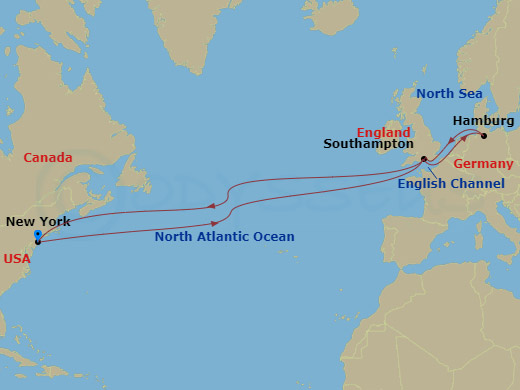 18-night Roundtrip Transatlantic Crossing Cruise Itinerary Map