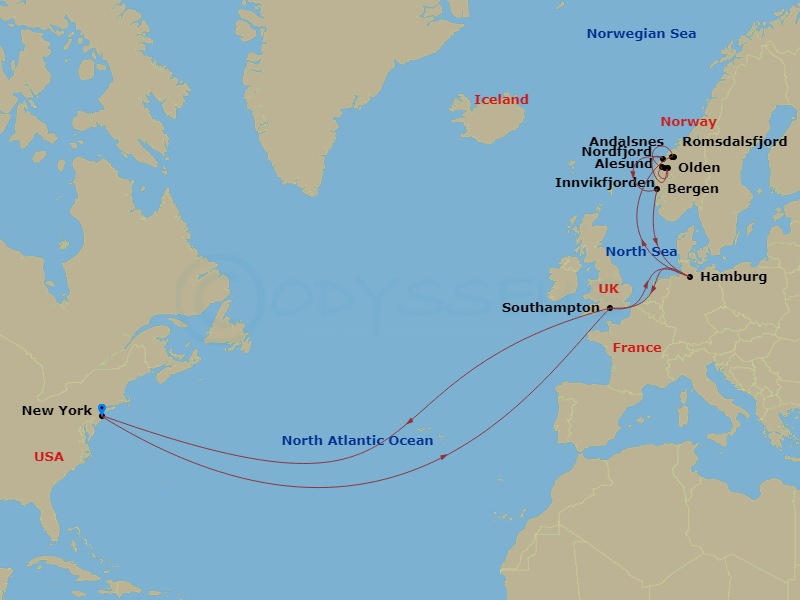 26-night Norwegian Fjords Cruise Itinerary Map