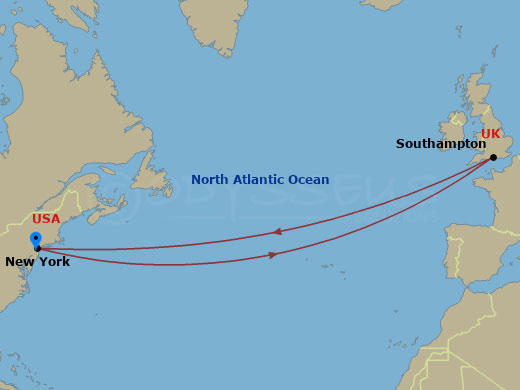 14-night Roundtrip Transatlantic Crossing Cruise Itinerary Map