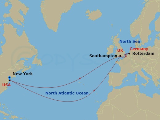 18-night Roundtrip Transatlantic Crossing Cruise Itinerary Map