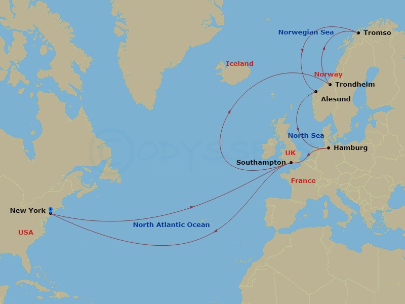 26-night Norway And Northern Lights Cruise Itinerary Map