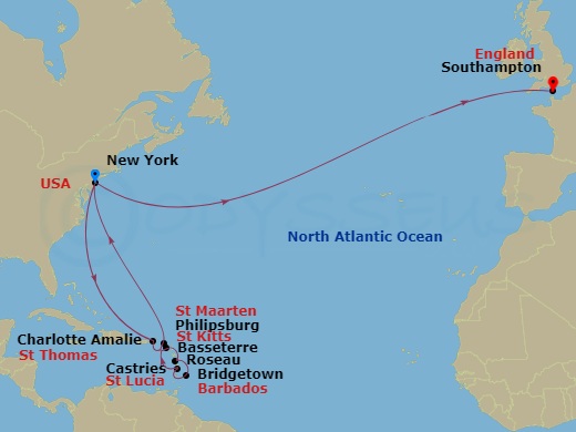 20-night Caribbean Celebration And Transatlantic Crossing Cruise Itinerary Map