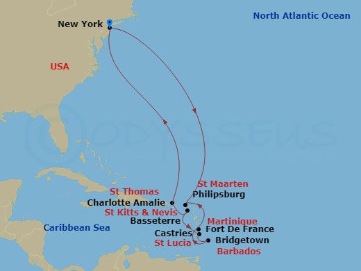 13-night Caribbean Celebration Cruise Itinerary Map