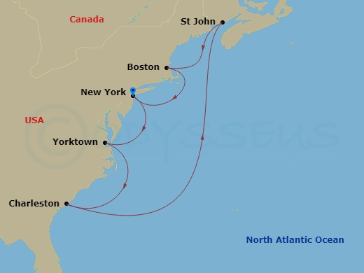 10-night American Heritage Cruise Itinerary Map