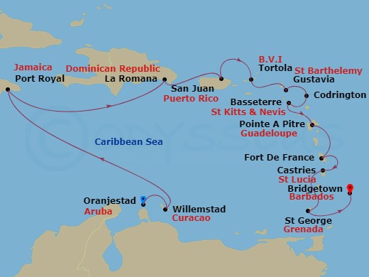 15-night Antillean Delights Cruise Itinerary Map