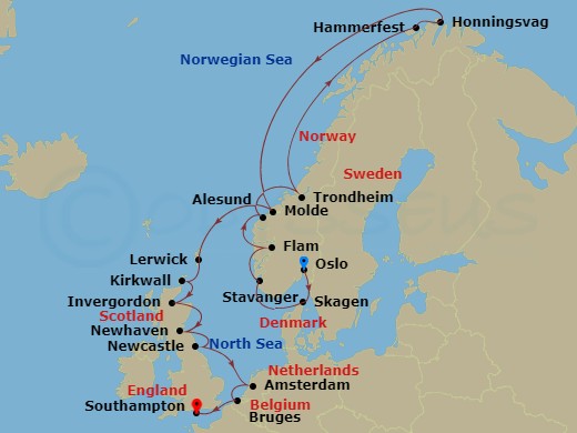 19-night The Best of Norway Cruise Itinerary Map