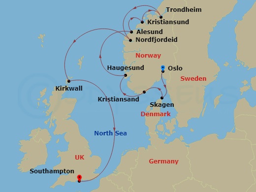 10-night Immersive Norway Voyage  Itinerary Map