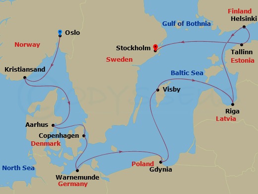 10-night Europe: Germany, Norway, Sweden & Poland Cruise Itinerary Map