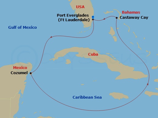5-night Western Caribbean Cruise Itinerary Map