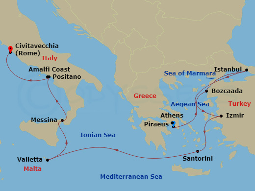 itinerary map of 10-night The Delights Of Turkey Cruise