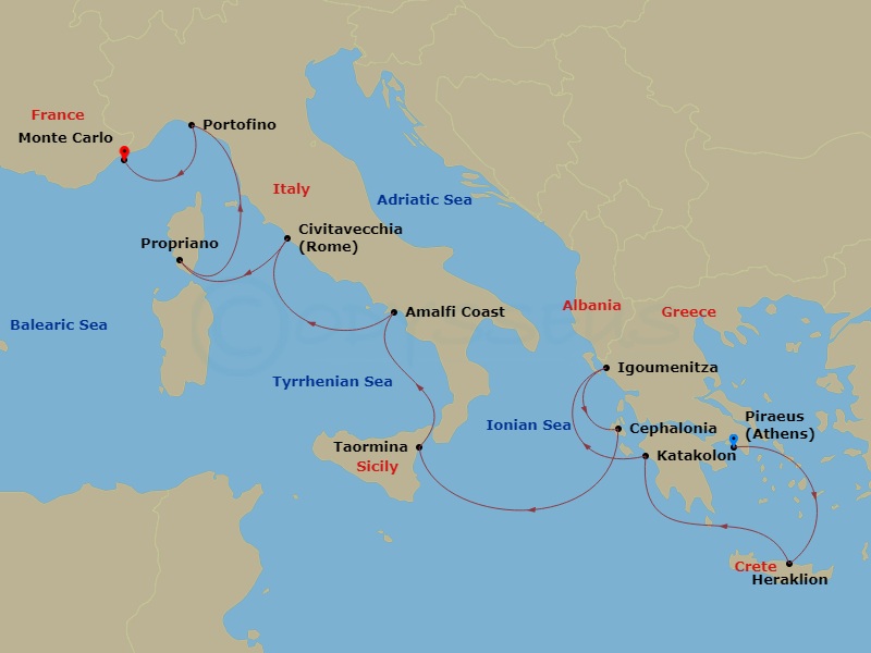 10-night Yachts & Palaces Voyage Itinerary Map
