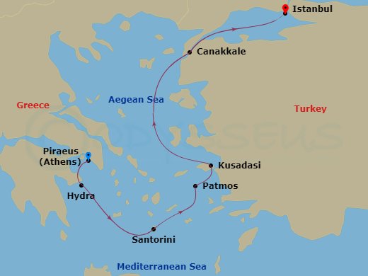 itinerary map of 7-Night Turkey & The Greek Isles Cruise
