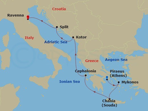 7-night Greek & Adriatic Cruise Itinerary Map