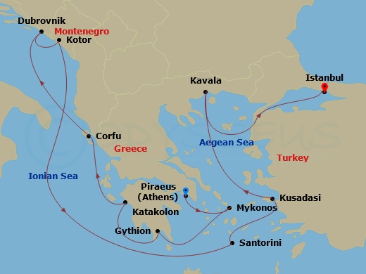 itinerary map of 12-night Ancient Lands & Historic Sites Cruise