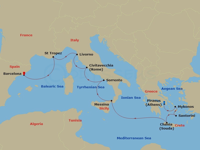 10-night Mediterranean Grace Voyage Itinerary Map
