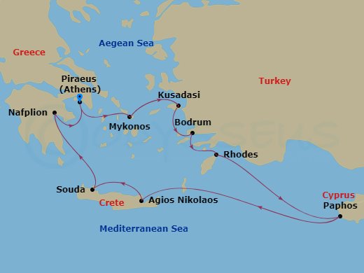 11-night Mediterranean Sea Cruise Itinerary Map