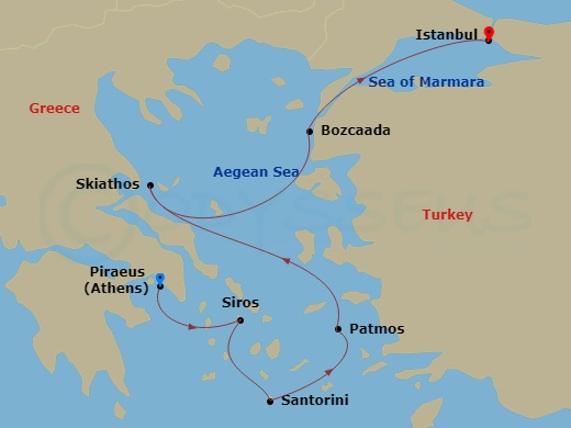 7-night Santorini Sunset Cruise Itinerary Map