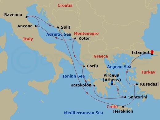 12-night Goods, Gods & Adriatic Luxury Cruise Itinerary Map