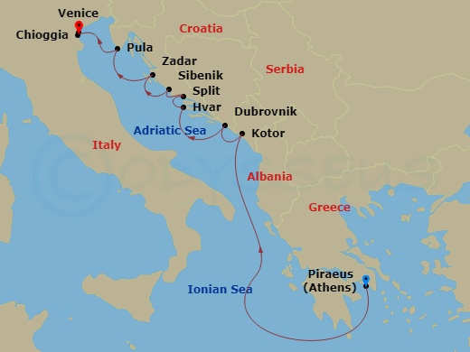 9-night Croatia Intensive Voyage Itinerary Map