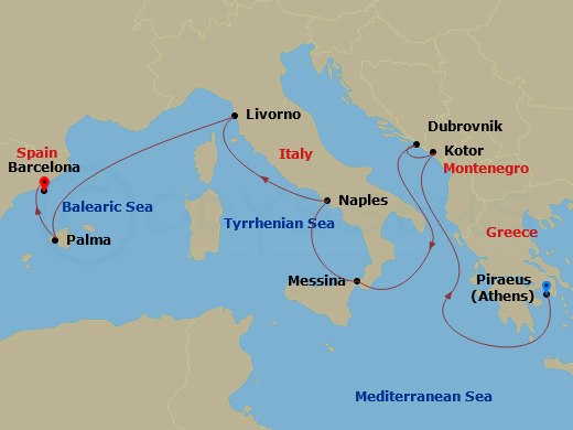 11-night Adriatic & Mediterranean Cruise Itinerary Map