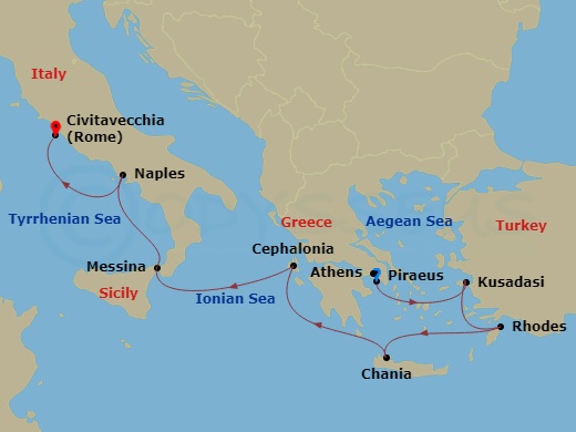 7-night Grecian Holiday Cruise Itinerary Map