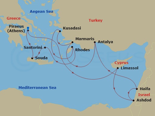 14-night Eastern Mediterranean Cruise: Tel Aviv & Rhodes Overnights