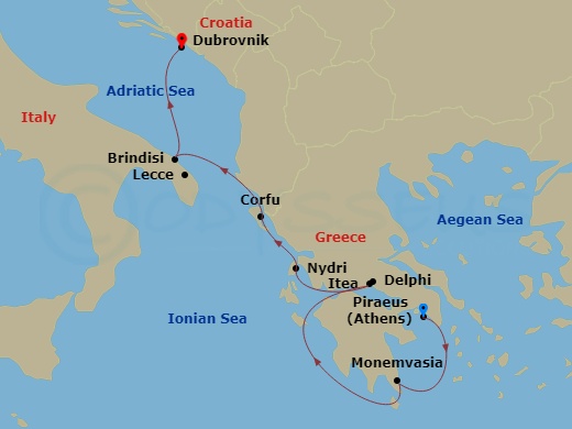 itinerary map of 7-night Grecian Gems Cruise