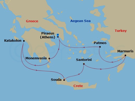 7-night Mediterranean Cruise Itinerary Map