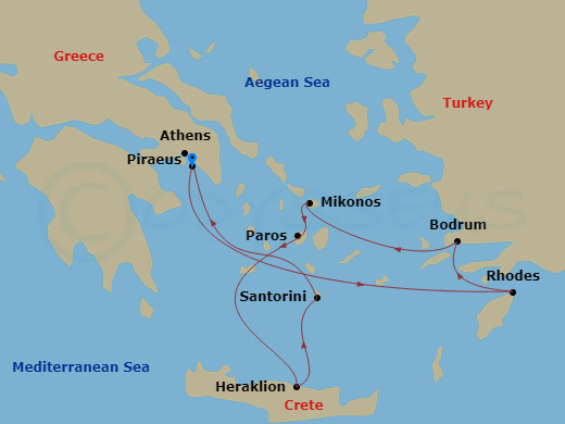 7-night Greek Isles & Eastern Mediterranean Cruise Itinerary Map