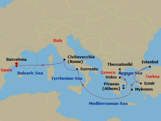 12-night Aegean Antiquities and Chic Shores Cruise Itinerary Map