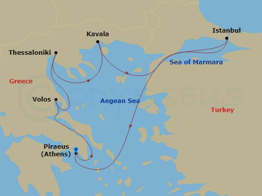 itinerary map of 8-night A Journey to the Crossroads of Antiquity Cruise