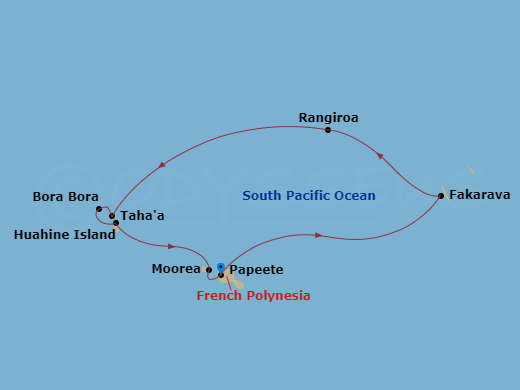itinerary map of 10-night Tahiti and the Tuamotu Islands Cruise