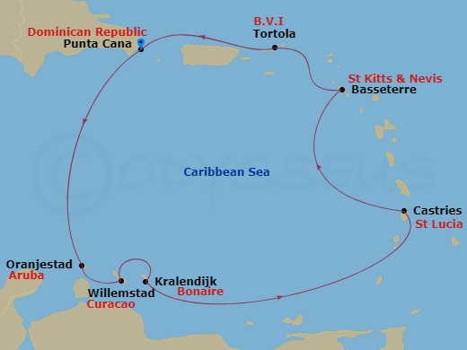 7-night Southern Caribbean Cruise Itinerary Map