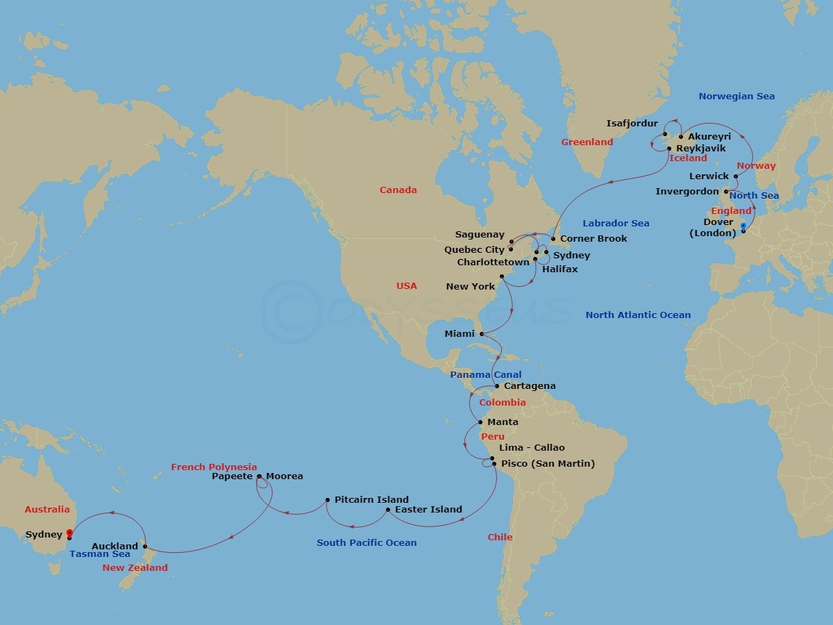 59-night World Cruise Liner - London (Dover) To Sydney