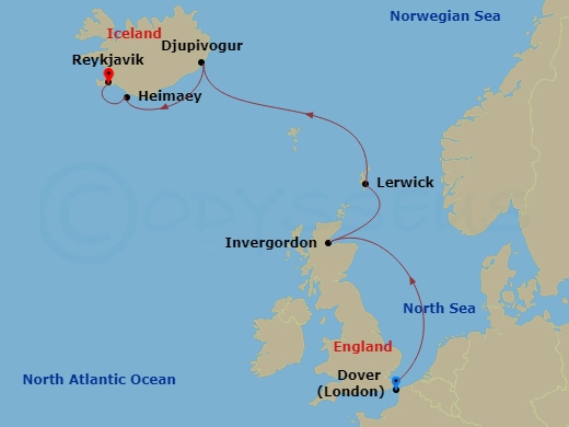7-night Scotland & Iceland's South Coast Cruise Itinerary Map