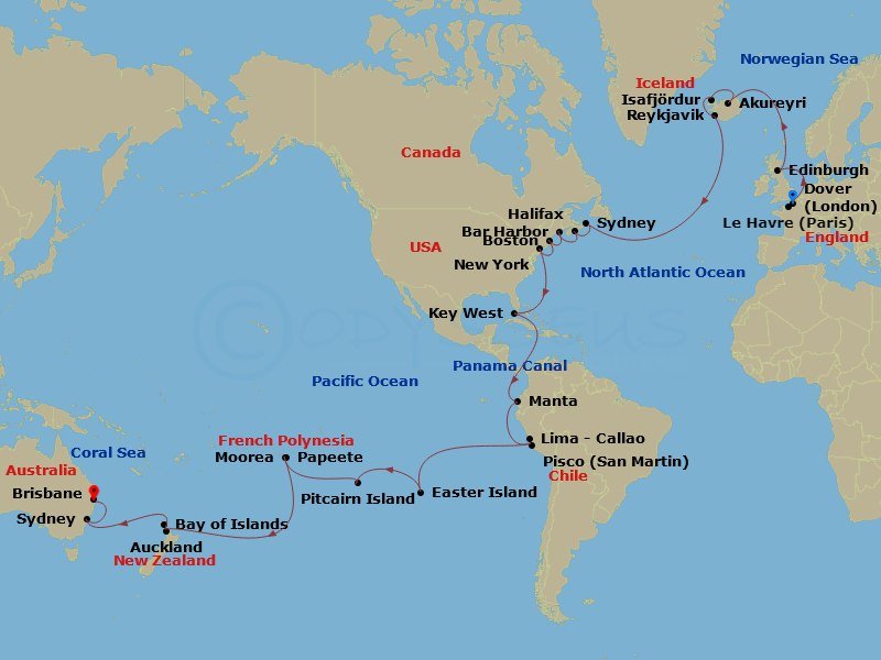 56-night World Cruise Liner - London (Dover) To Brisbane