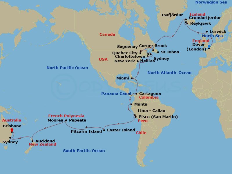 61-night World Cruise Liner - London (Dover) To Brisbane