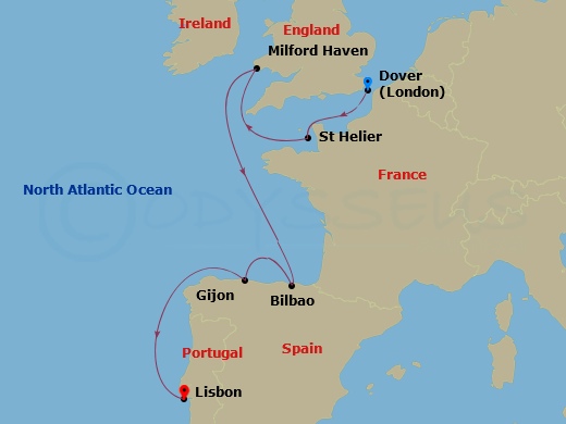 14-night Celtic Sea & Silver Coast Cruise Itinerary Map