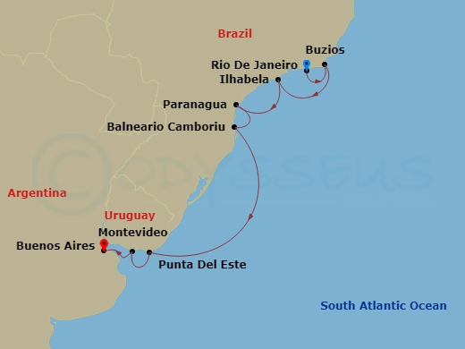 12-night South America Cruise Itinerary Map