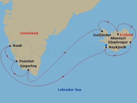 10-night Greenland & Iceland Cruise Itinerary Map