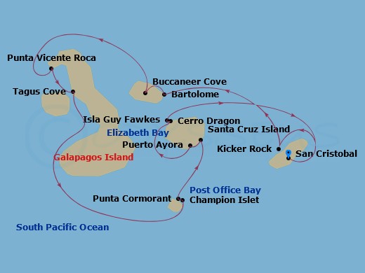 7-night Galápagos Islands Cruise Itinerary Map