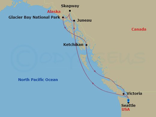 7-night Inside Passage (With Glacier Bay National Park) Cruise Itinerary Map