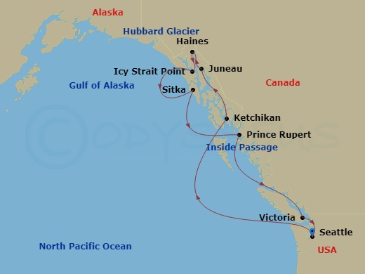 11-night Alaska Dreams Voyage Itinerary Map